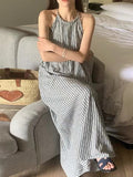 Amfeov Loose Tie Open Back Striped Tank Dress