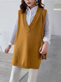 christmas outfit Amfeov Trendy Sleeveless Split-Side Solid Color V-Neck Knitted Vest