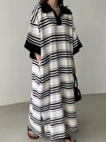 Amfeov Loose Striped Long Polo Dress