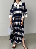 Amfeov Loose Striped Long Polo Dress