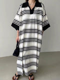 Amfeov Loose Striped Long Polo Dress