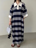 Amfeov Loose Striped Long Polo Dress