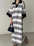 Amfeov Loose Striped Long Polo Dress