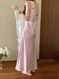 Amfeov Elegant Silk Strappy Backless Slip Dress