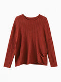 christmas outfit Amfeov Artistic Retro Loose Long Sleeves Jacquard Solid Color Round-Neck Sweater Tops