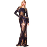 Amfeov Evening Dress Women Spring Summer Stitching Mop Long Sequin Dress Ladies Formal Gown