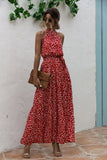 Amfeov Polka Dot Printed Halter Tied Dress Dress