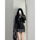 cold weather outfits Amfeov 2024 Autumn New Women's Cropped Leather Jacket Tank Dress Slimming Bodycon Skirt Trendy Fashionable Female Dress Set