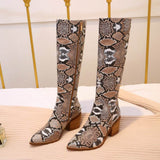 cold weather outfits Amfeov 2020 Cowboy boots Knee high print Pointed toe heel Brand women boots wedges shoes Big size 44