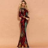 Amfeov Evening Dress Women Spring Summer Stitching Mop Long Sequin Dress Ladies Formal Gown