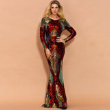 Amfeov Evening Dress Women Spring Summer Stitching Mop Long Sequin Dress Ladies Formal Gown