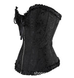 Amfeov Vintage Print Frill Trim Zip Up Tie Front Corset Top