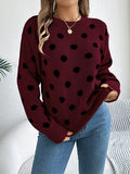 christmas outfit Amfeov Long Sleeves Loose Contrast Color Polka-Dot Round-Neck Pullovers Sweater Tops