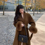 cold weather outfits Amfeov 2024 New Women's Double-Sided Wool Coat Fox Fur Medium-Length Hooded Leather Jacket V-Neck Autumn/Winter