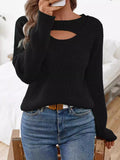 christmas outfit Amfeov Long Sleeves Loose Hollow Solid Color Split-Joint Round-Neck Pullovers Sweater Tops