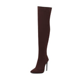 cold weather outfits Amfeov Design Thigh Boots Pointed Toe Stilettos Sexy Stretch Female Booties Size 45 46 47 48 Fashion Party Shoes