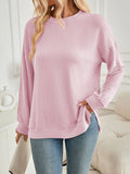 christmas outfit Amfeov High-Low Long Sleeves Pleated Solid Color Split-Joint Split-Side Round-Neck Sweatershirt