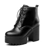 cold weather outfits Amfeov 2024 Women Ankle Boots Round Toe 9cm Block Heels Lace-Up 3.5cm Platform Big Size 33-44 A3396