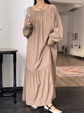 Amfeov Elegant Silk Lantern Sleeve Long Dress