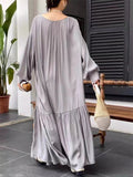 Amfeov Elegant Silk Lantern Sleeve Long Dress