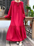 Amfeov Elegant Silk Lantern Sleeve Long Dress