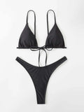 Amfeov Solid Tie Front Triangle High Cut Bikini