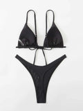 Amfeov Solid Tie Front Triangle High Cut Bikini