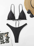 Amfeov Solid Tie Front Triangle High Cut Bikini