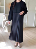 Amfeov Elegant Puff Sleeve Pleated Dress