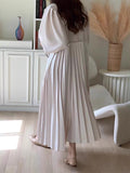 Amfeov Elegant Puff Sleeve Pleated Dress