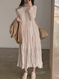 Amfeov Round Neck Pleated Chiffon Dress