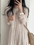 Amfeov Round Neck Pleated Chiffon Dress