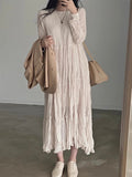 Amfeov Round Neck Pleated Chiffon Dress