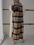 Amfeov Letter Print Patchwork Contrast Plaid Dress