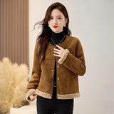 cold weather outfits Amfeov Winter Style Chamois Leather Lamb Wool Integrated Jacket Thickened Crew Neck Petite Cropped Top Stylish Warm For Cold Weather Sc