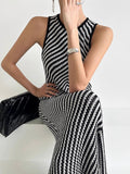 Amfeov Sexy Sleeveless Striped Knitted Mermaid Dress