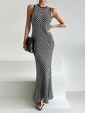 Amfeov Sexy Sleeveless Striped Knitted Mermaid Dress