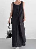 Amfeov Square Neck Pleated Sleeveless Tank Dress