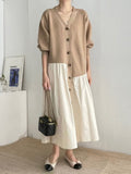 Amfeov Loose V-Neck Split-joint Khaki Dress