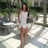 cold weather outfits Amfeov 2024 Spring Summer Sexy Solid Women Suits Fashion Strapless Sleeveless Single Breasted Tops+Folds Mini Shorts Skirts