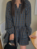 Amfeov Vintage Plaid Puff Sleeve Dress