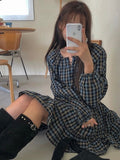 Amfeov Vintage Plaid Puff Sleeve Dress