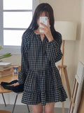 Amfeov Vintage Plaid Puff Sleeve Dress