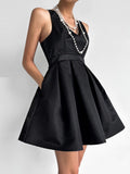 Amfeov Elegant V-Neck Open Back High Waist Little Black Dress