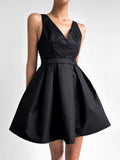 Amfeov Elegant V-Neck Open Back High Waist Little Black Dress