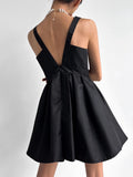 Amfeov Elegant V-Neck Open Back High Waist Little Black Dress