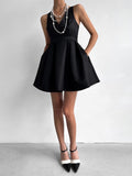 Amfeov Elegant V-Neck Open Back High Waist Little Black Dress