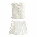 cold weather outfits Amfeov 2024 Spring Summer Sexy Solid Women Suits Fashion Strapless Sleeveless Single Breasted Tops+Folds Mini Shorts Skirts