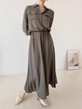 Amfeov Comfy Drawstring Lapel Waist Dress