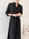 Amfeov Comfy Drawstring Lapel Waist Dress